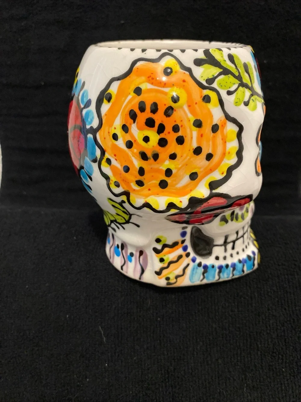 Hand-Painted Signed 2012 “Sugar Skull Ceramic Mug” Multicolor 18oz EUC